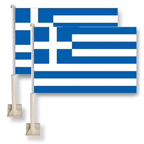 Greek Flag Car Window Flag of Greece 11X18 Inch(28x46cm) 100% Polyester, Strong White Flagpole by flagsshop