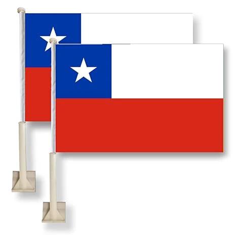Chile Car Window Flag 11X16Inch(28x40cm) 100% Polyester, Strong White Flagpole by flagsshop