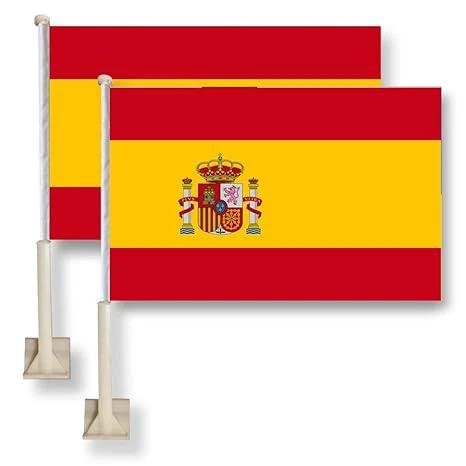 Spain Car Window Flag 11X16Inch(28x40cm) 100% Polyester, Strong White Flagpole by flagsshop