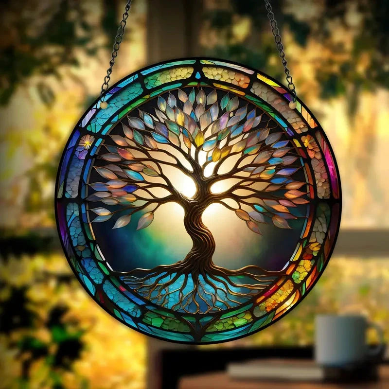 Stained Glass Tree Wall Art Hanging Panel by BowLift