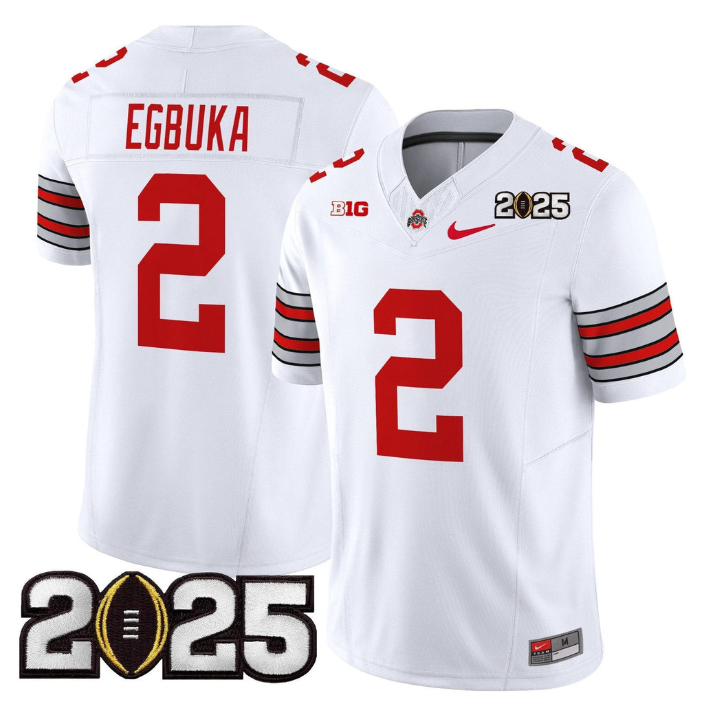 Emeka Egbuka Jersey #2 Ohio State Heritage Stripe 2025 CFP Final Stitched White by My Store NCAA Football Jerseys