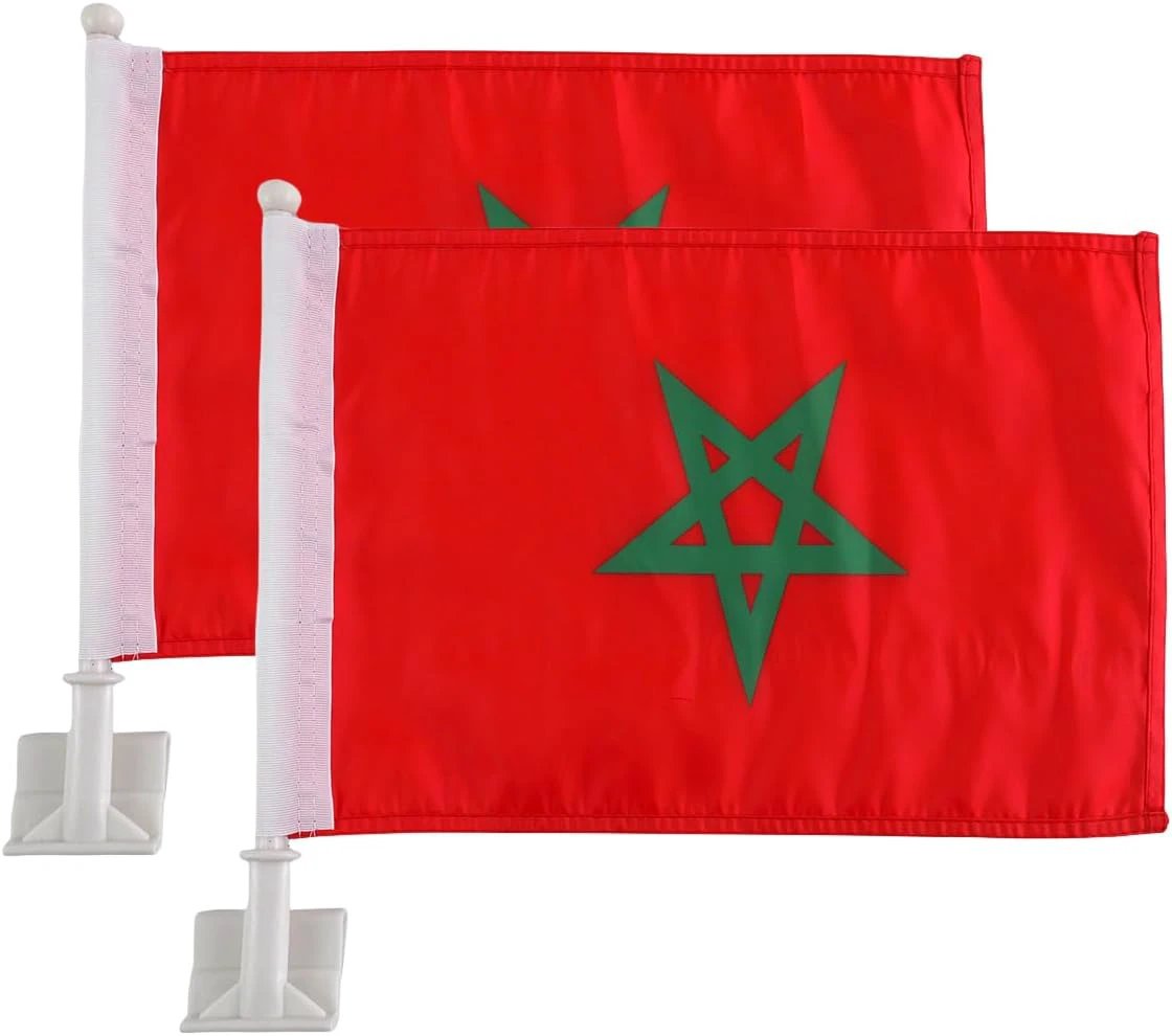 Moroccan flag Car Window Flag of Morocco 11X18 Inch(28x46cm) 100% Polyester, Strong White Flagpole by flagsshop