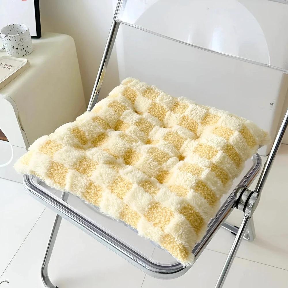 Fuzzy Checkered Fur Padded Cushion by Casa & Beyond