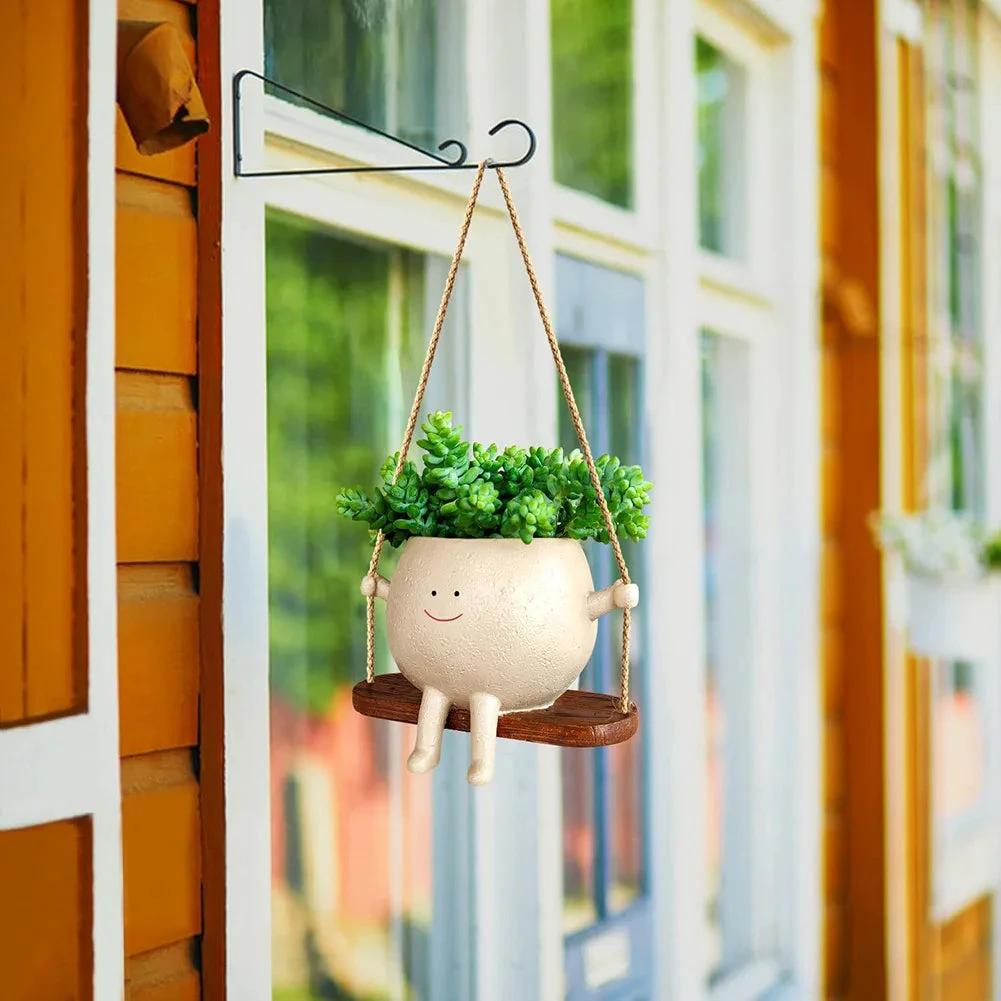 Swinging Face Planter Flower Pot - Resin Head Flower Pot for Indoor/Outdoor Plants Bowlift by Bowlift