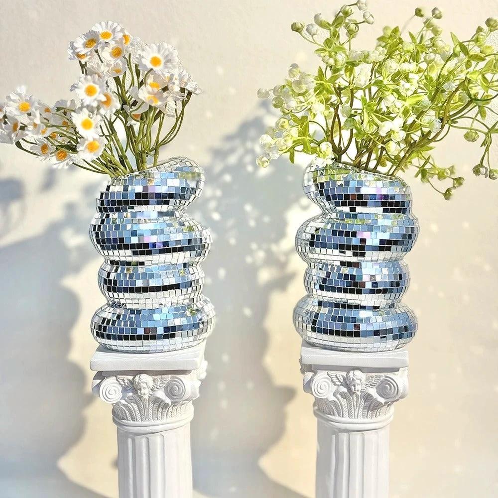 Mirror-clad disco vase with retro charm and modern flair Bowlift by Bowlift