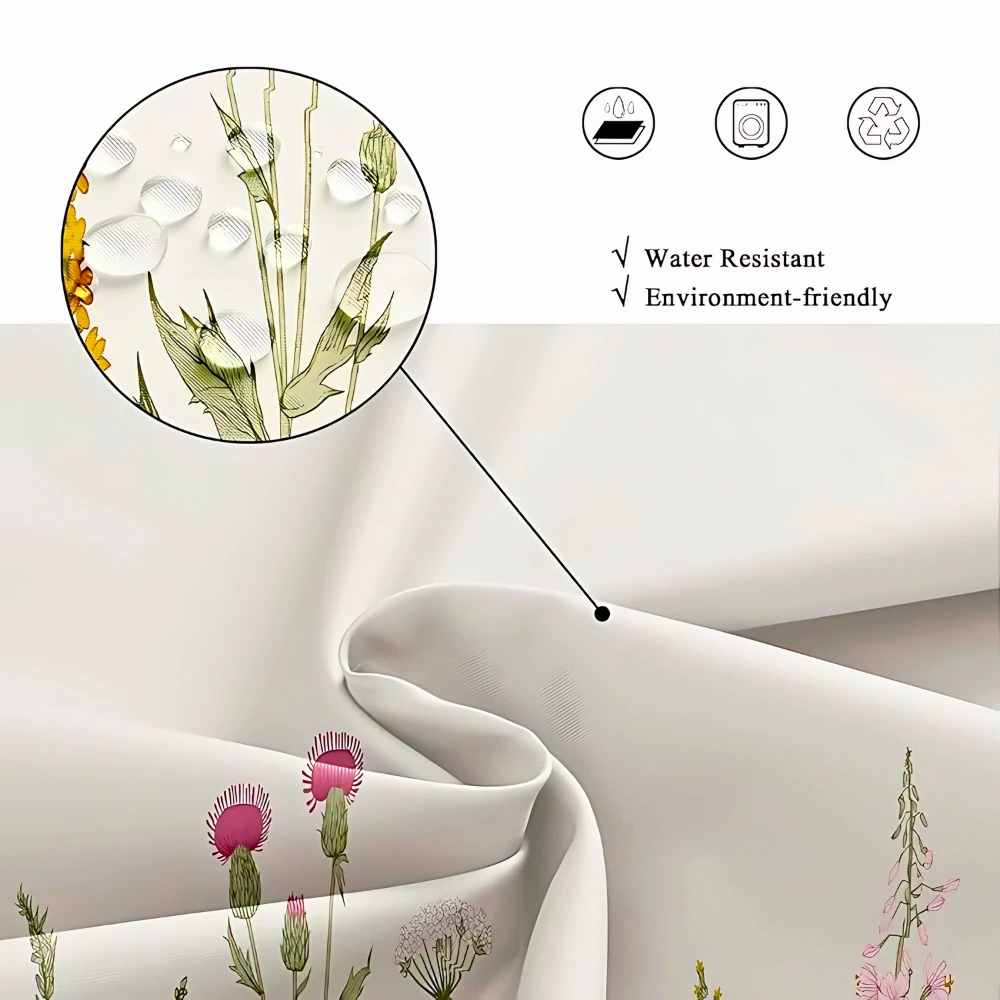 Pastoral Style Plants Waterproof Shower Curtain by Casa & Beyond