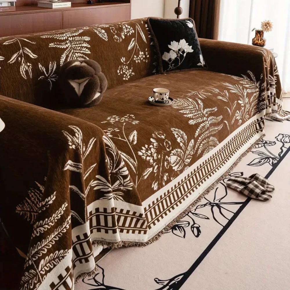 Foliage Floral Chenille Sofa Cover by Casa & Beyond