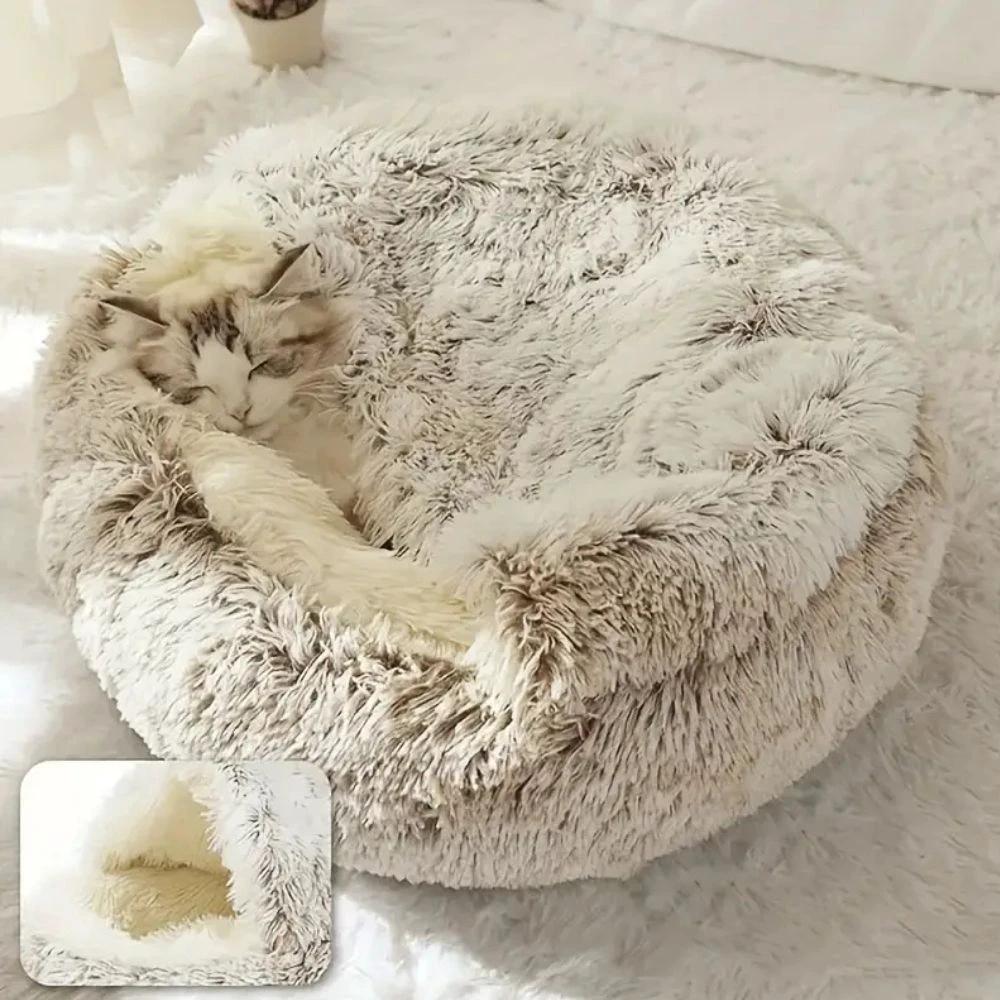 Round Hooded Faux Fur Pet Bed by Casa & Beyond