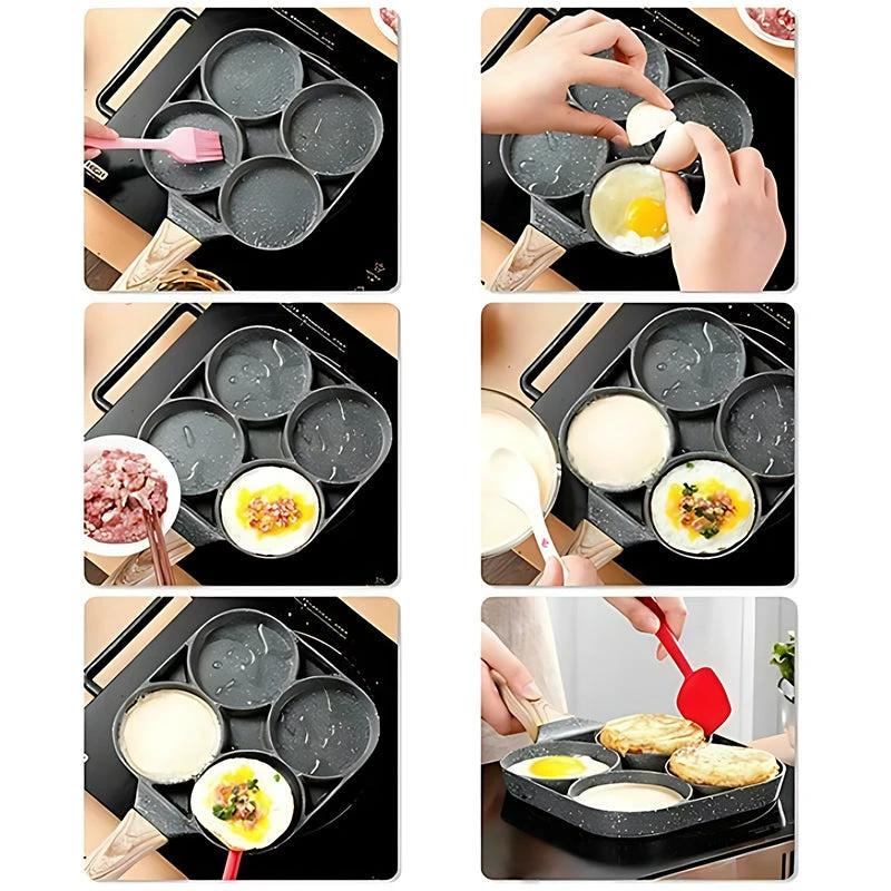Four-hole egg pan, breakfast omelette household frying pan non-stick pan by BowLift