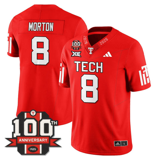 Behren Morton Jersey #8 Texas Tech Football 100th Anniversary Stitched Red by My Store NCAA Football Jerseys