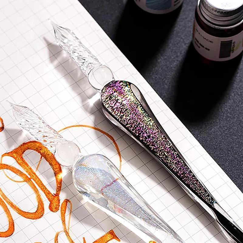 Glass fountain pen with ink and pen holder by Bowlift