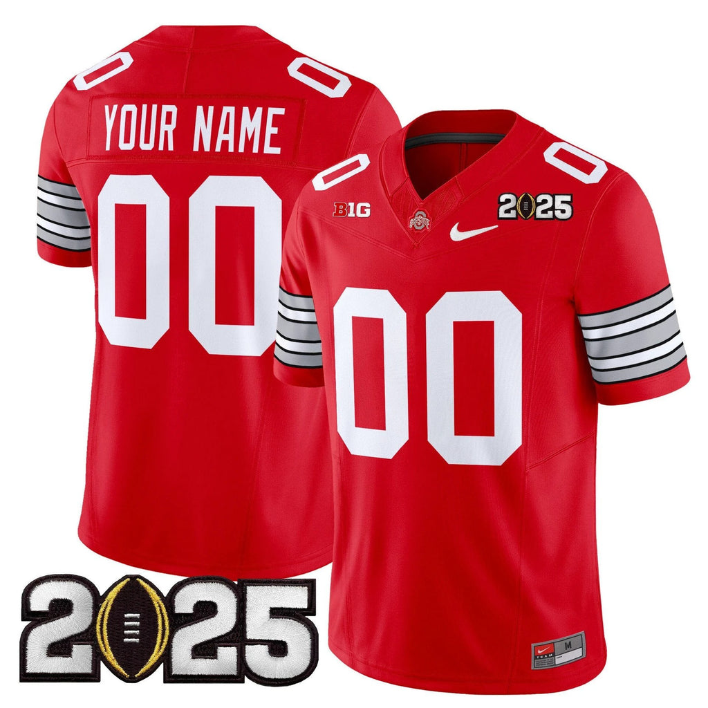Custom Ohio State Jersey Heritage Stripe 2025 CFP Final Patch Stitched Red by My Store NCAA Football Jerseys
