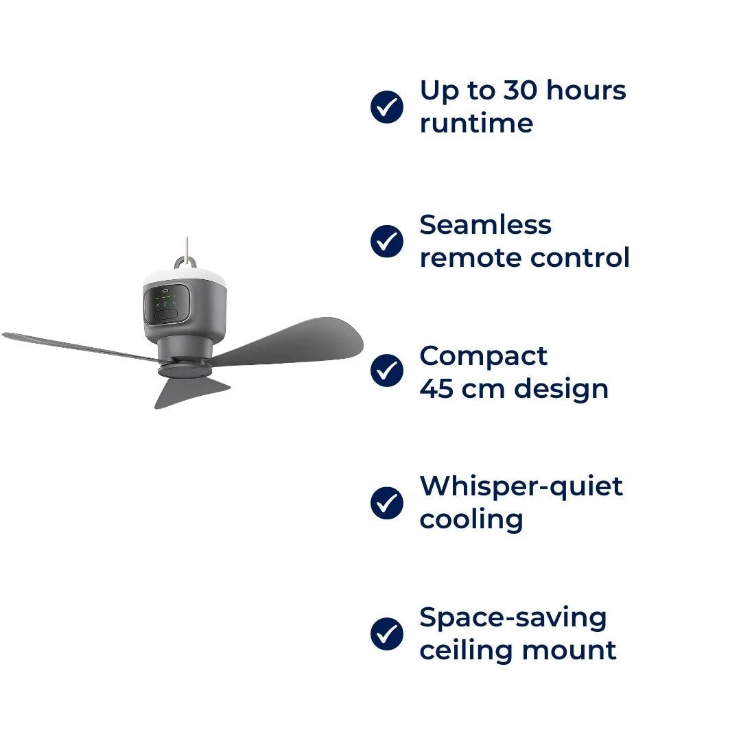 Control Ceiling Fan with Light – Battery-Powered 30h – Quiet Cooling Comfort – Ideal for Home Camping Travel Bowlift by Bowlift