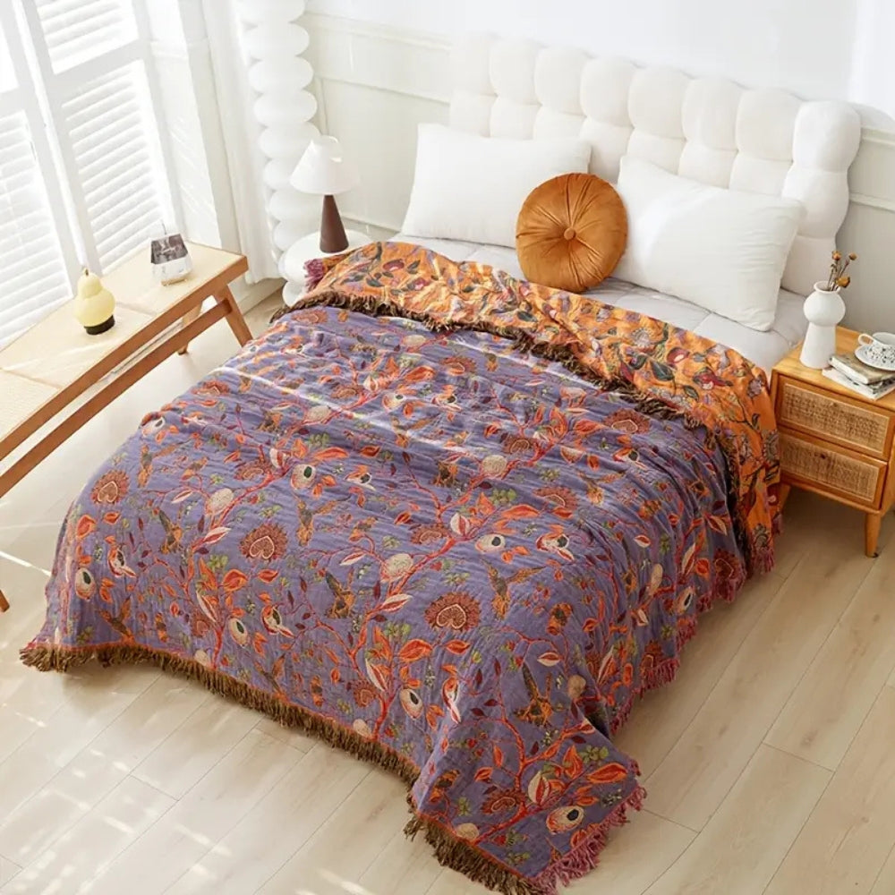 Botanic Floral Cotton Tassel Blanket by Casa & Beyond