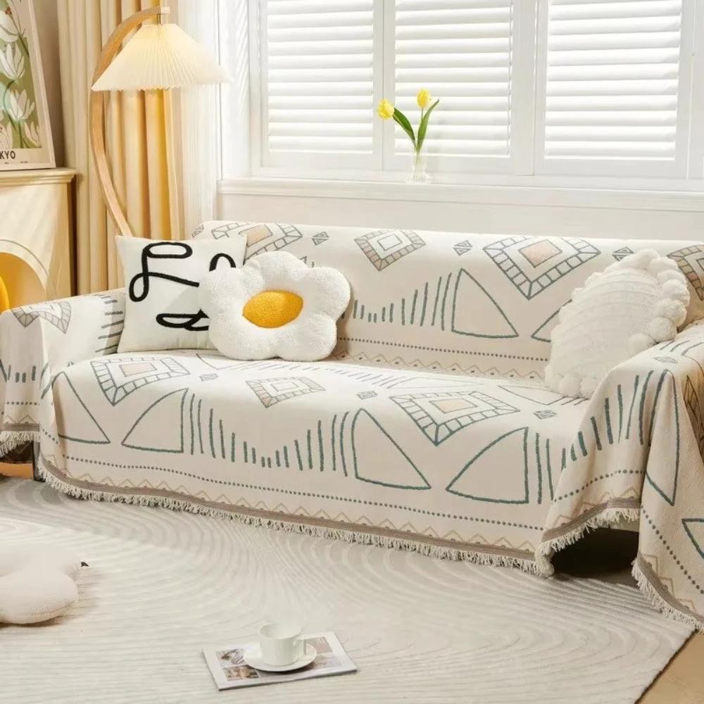 Meringue Chenille Geometry Sofa Cover by Casa & Beyond