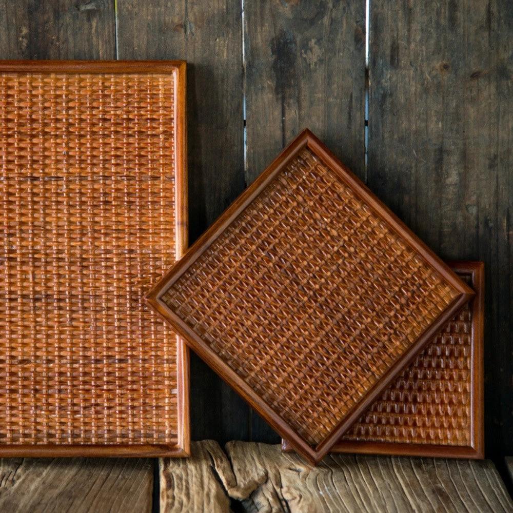 Artisanal Rattan Wooden Tea Tray by Casa & Beyond
