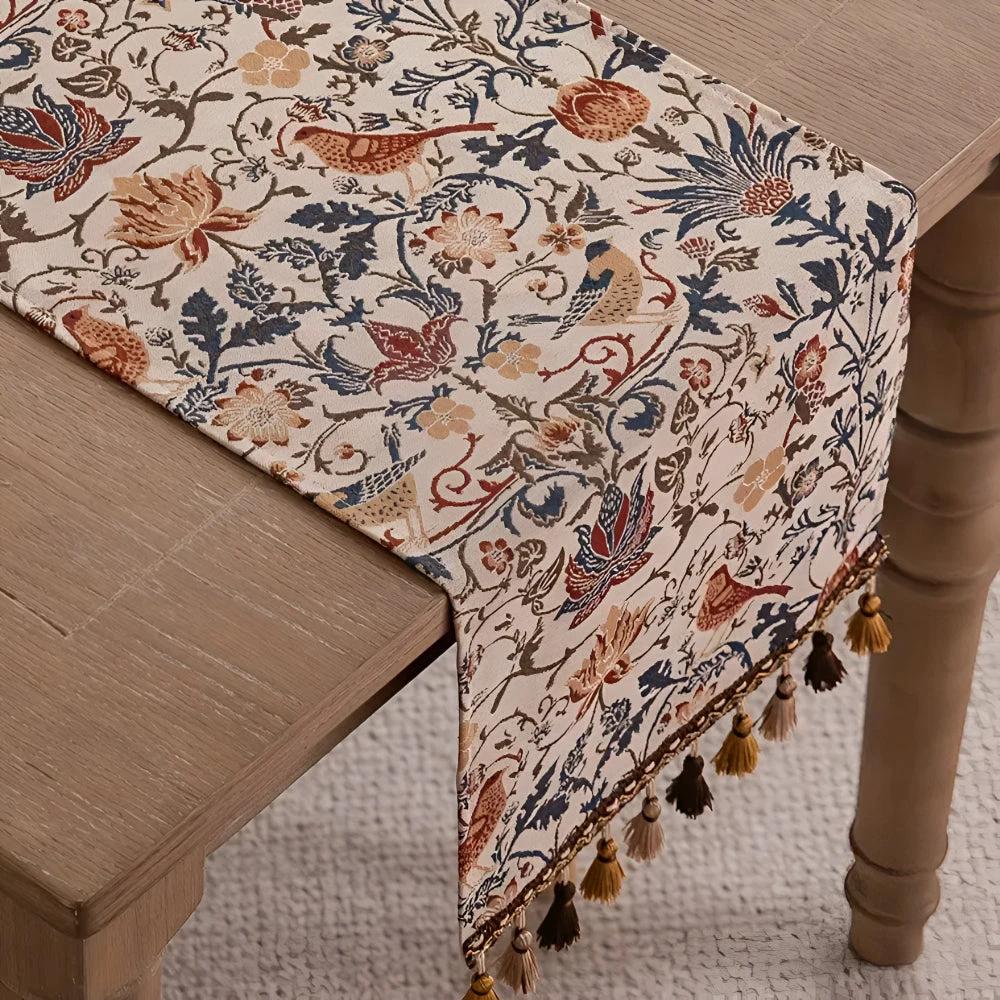 Vintage Floral & Bird Jacquard Table Runner by Casa & Beyond