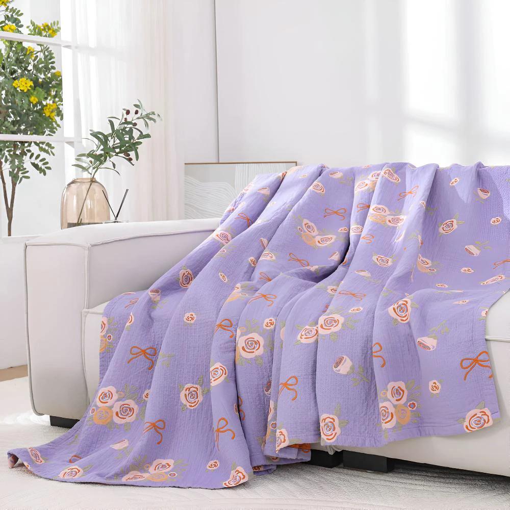 Bow-Knot and Rose Cotton Gauze Blanket by Casa & Beyond