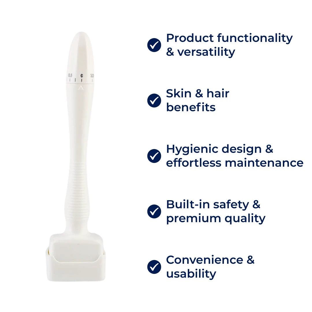 RevitaGlow | Microneedling Derma Stamp – Adjustable Depth – 140 Needles – Skin & Hair Rejuvenation Bowlift by Bowlift