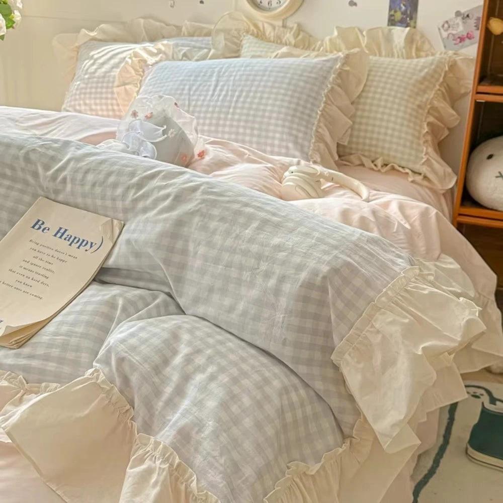 Gingham Check Ruffled Edges Bedding Set by Casa & Beyond