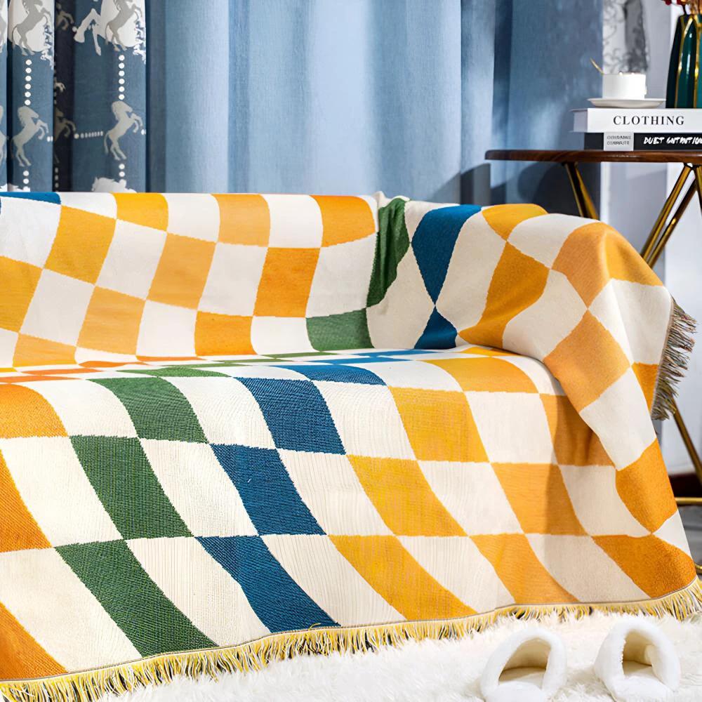 Colorful Checkerboard Tassel Blanket by Casa & Beyond