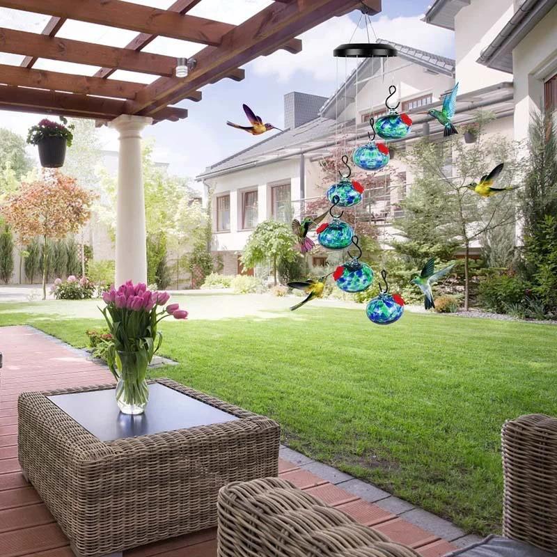ChimeFeeder handcrafted glass hummingbird feeder with wind chime Bowlift by Bowlift
