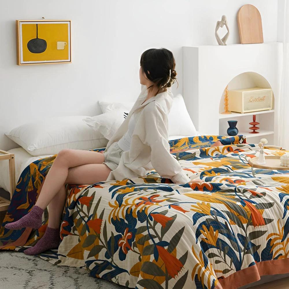 Sunrise Flora Cotton Blanket by Casa & Beyond