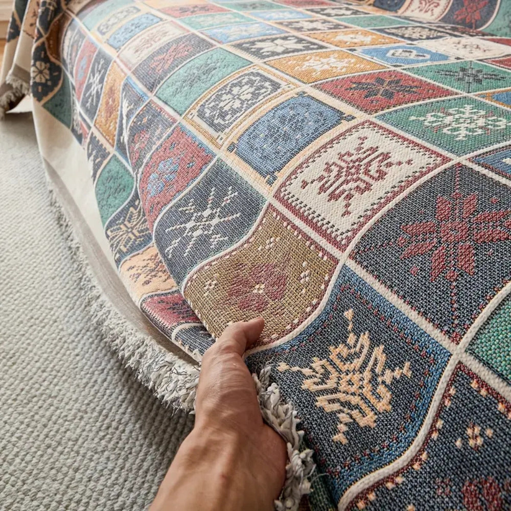 Geneva Boho Knitted Sofa Cover by Casa & Beyond