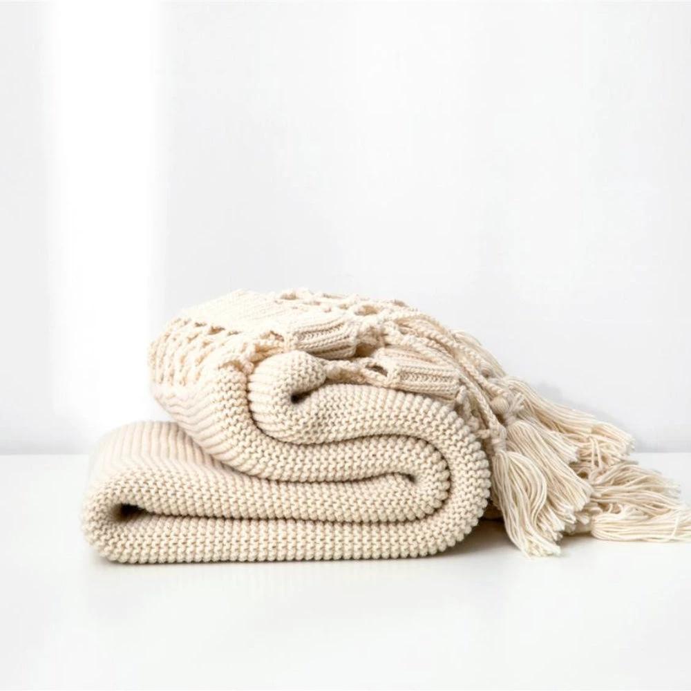 Snug Knit Woven Tassel Blanket by Casa & Beyond
