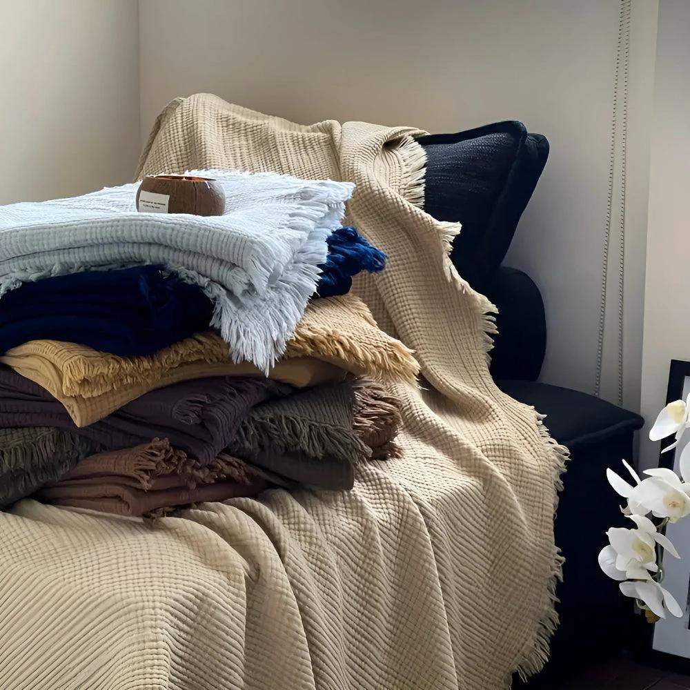 Cotton Crinkle Tassel Blanket by Casa & Beyond