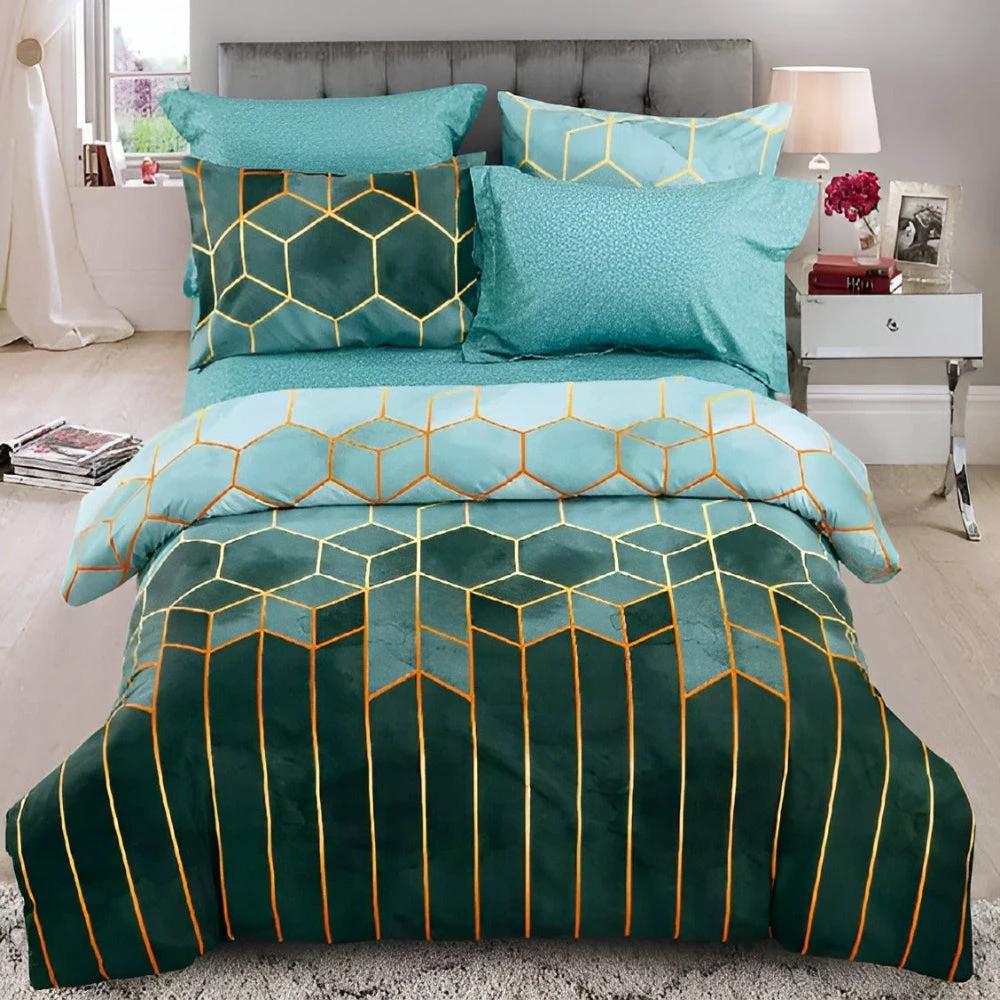 Golden Cosmo Hive | 3pcs Duvet Cover Sets by Casa & Beyond
