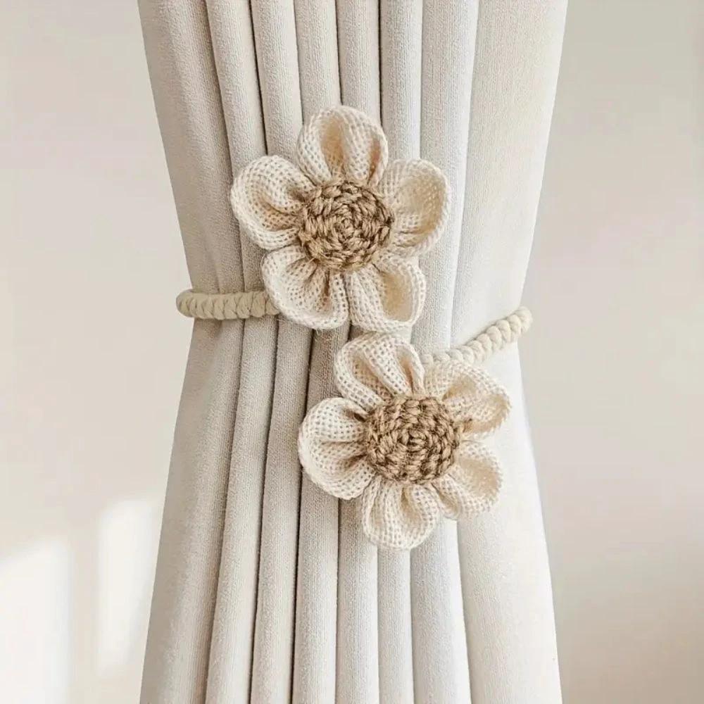 Floral Hemp Curtain Tie Back | 2Pcs Set by Casa & Beyond