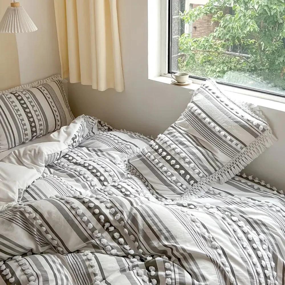 Soft Stripe and Tassel Duvet Set | 3pcs by Casa & Beyond