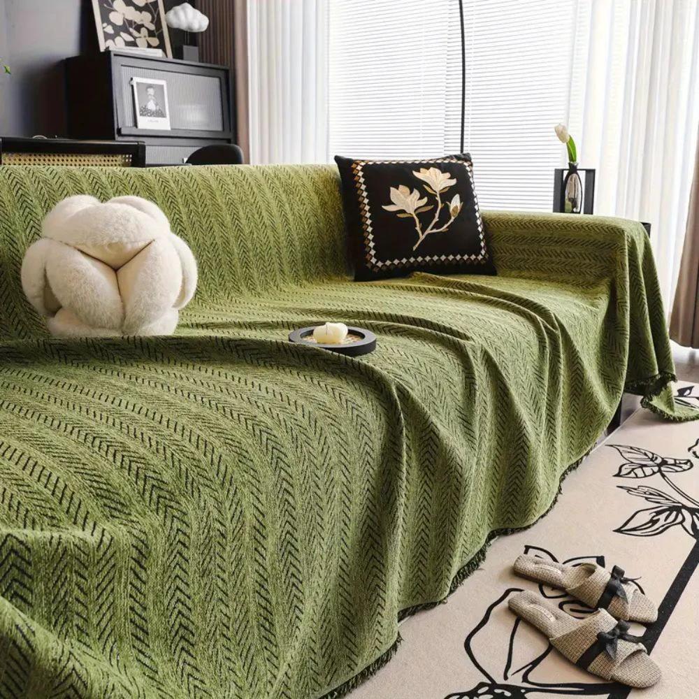 Herringbone Chenille Tassels Sofa Cover by Casa & Beyond