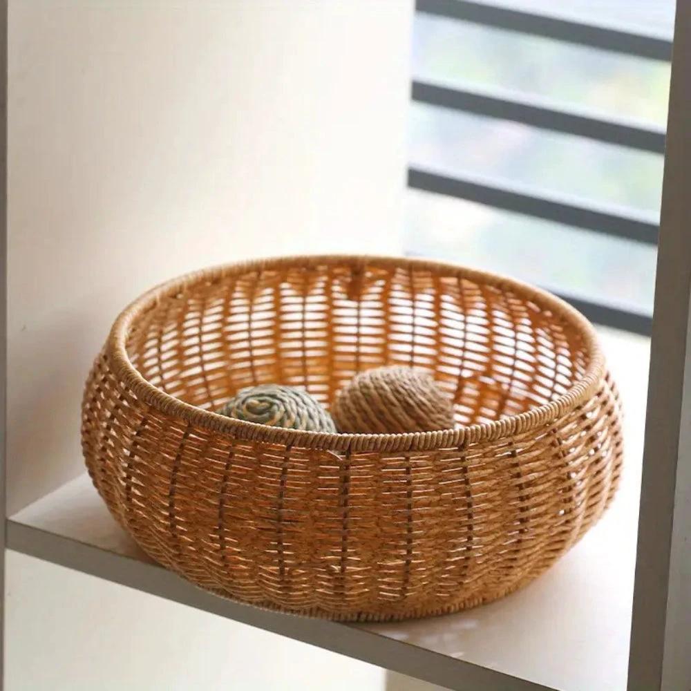 Dome-Shaped Knitted Rattan Basket with Lid by Casa & Beyond