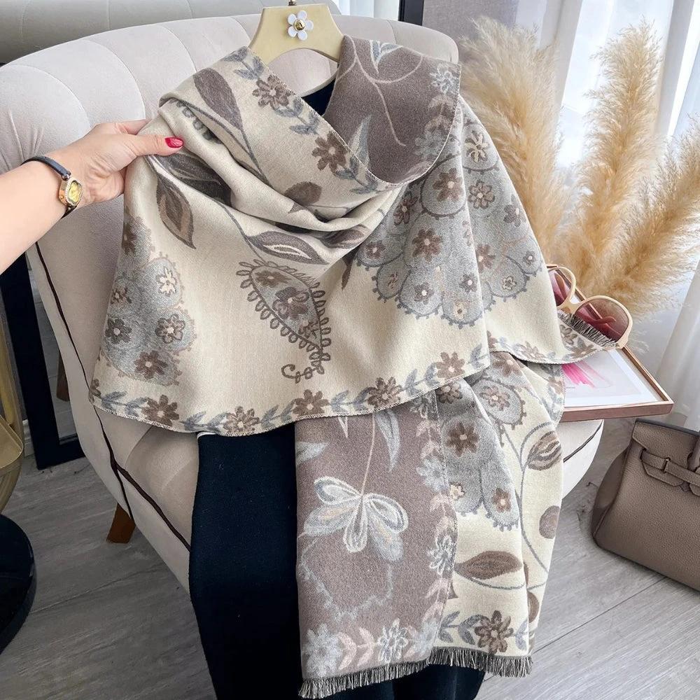 Elegant Double-Sided Floral Winter Shawl Scarf by Casa & Beyond