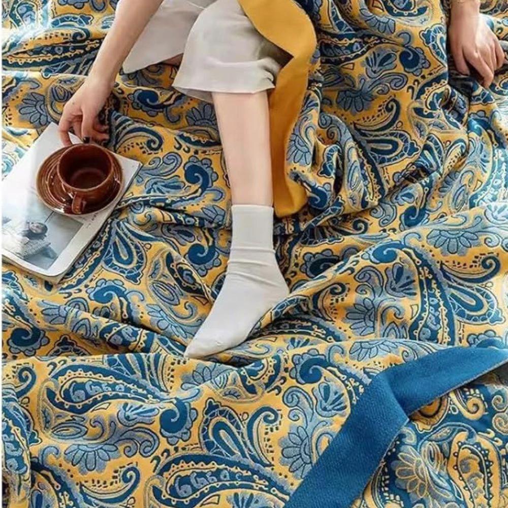 Azure Golden Retro Cotton Blanket by Casa & Beyond