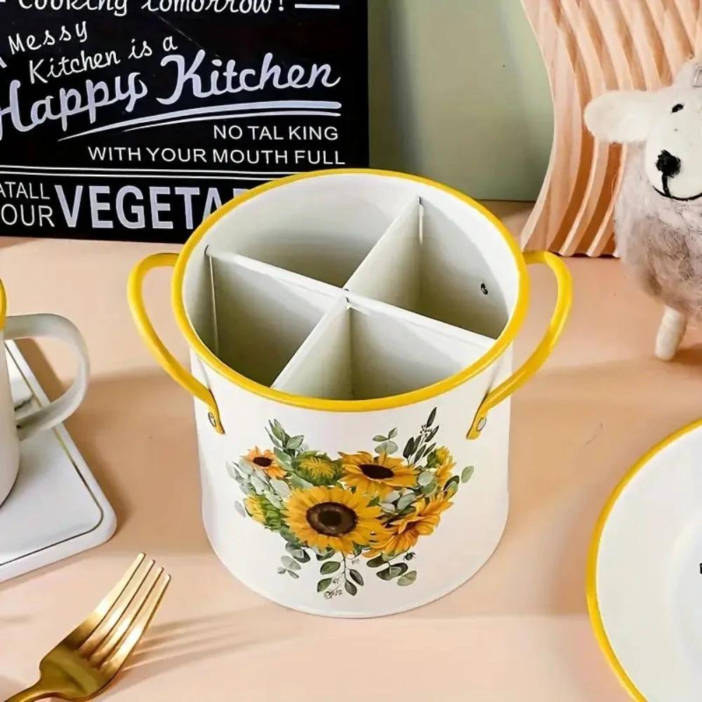 Floral Utensil Storage Basket with Divider Lid by Casa & Beyond