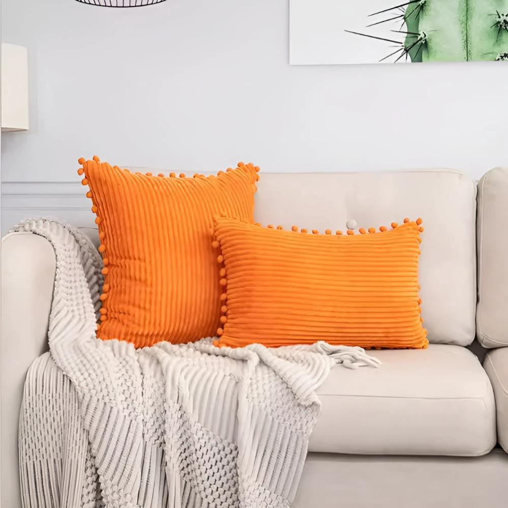 Plush Ribbed Pom-Pom Cushion Cover by Casa & Beyond