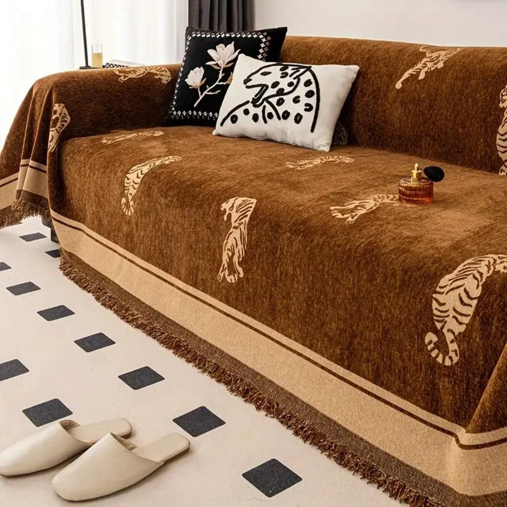 Safari Tiger Chenille Sofa Cover by Casa & Beyond