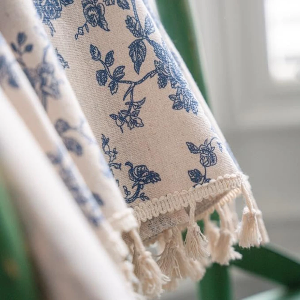Blue Rose Floral Home Curtain by Casa & Beyond