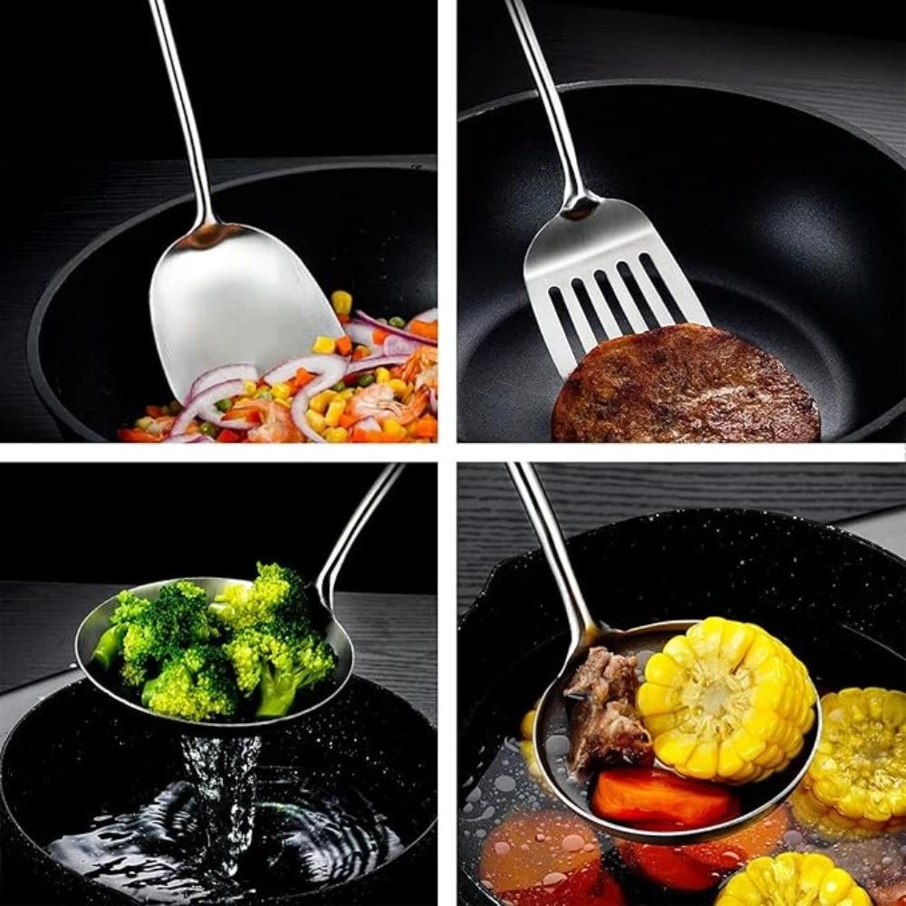 Gleaming Stainless Steel Wooden Utensils | 6Pcs Set by Casa & Beyond