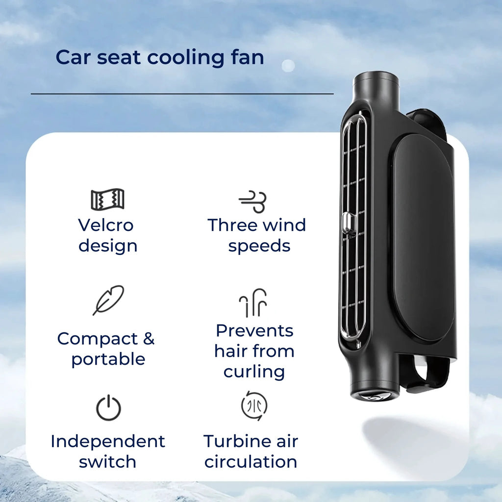 CoolDrive | USB Car Seat Cooling Fan – Adjustable 3‑Speed – Quiet USB‑Powered – Velcro Headrest Clip for Drivers Passengers Pets Bowlift by Bowlift
