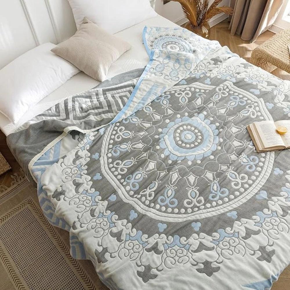 Santorini Mandala Cotton Blanket by Casa & Beyond