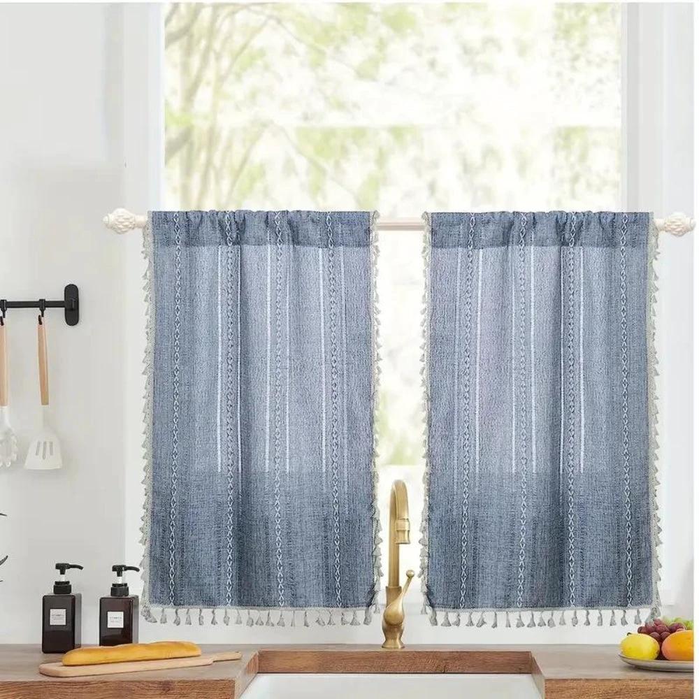 Boho Cotton Linen Kitchen Curtains by Casa & Beyond