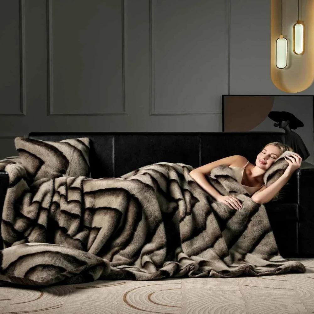 Ruched Faux Rabbit Fur Blanket by Casa & Beyond