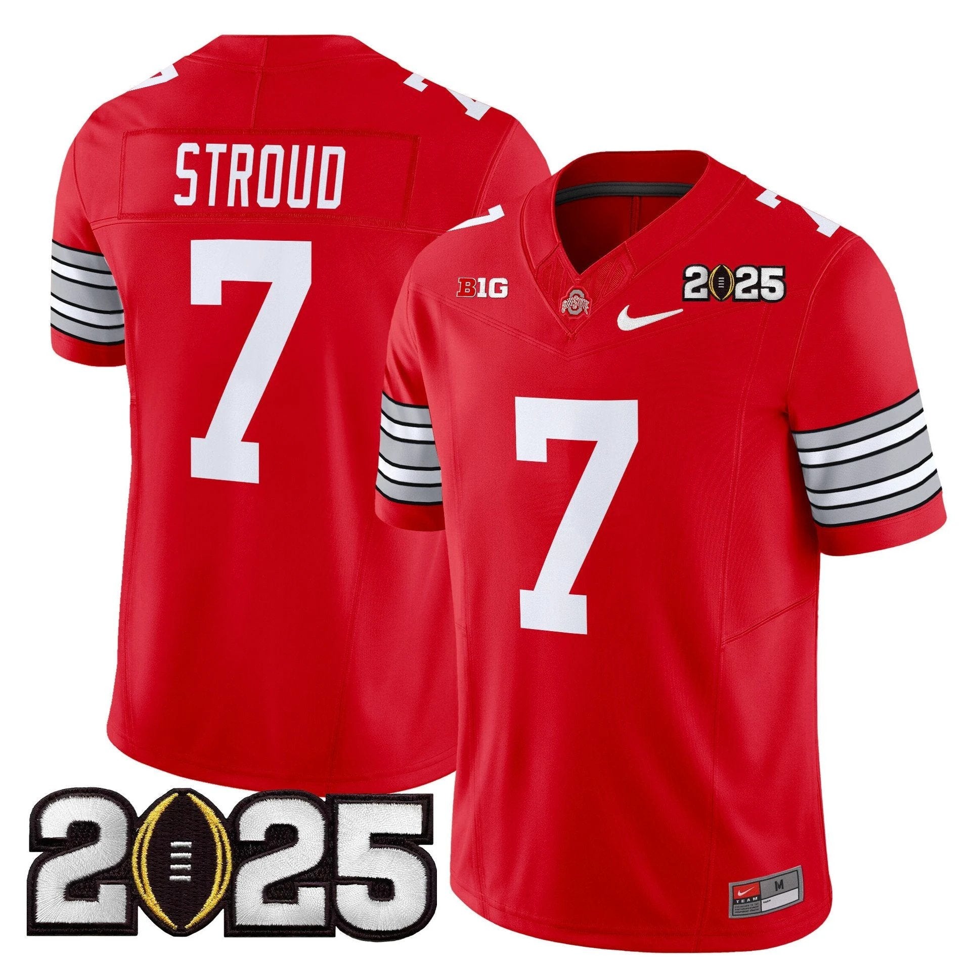 C J Stroud Jersey #7 Ohio State Heritage Stripe 2025 CFP Final Stitched Red by My Store NCAA Football Jerseys