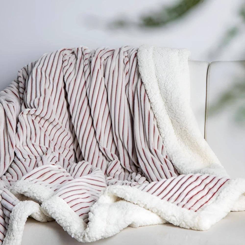 Fluffy Stripes Sherpa Blanket by Casa & Beyond