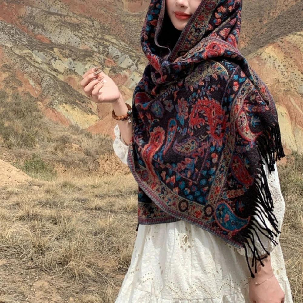 Paisley Elegance Winter Poncho Shawl by Casa & Beyond