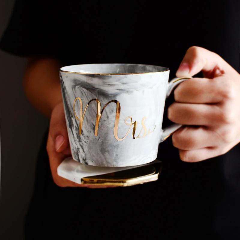 Marble Porcelain Mr & Mrs Coffee Mugs by Bowlift